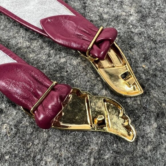 VTG 80's Liz Claiborne Deep Magenta Leather Belt w/ Gold Tone Buckle SM USA - Picture 10 of 15